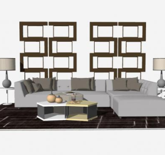 现代客厅装饰SU模型下载_sketchup草图大师SKP模型