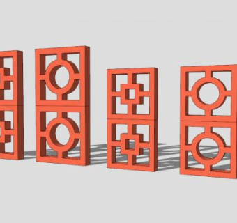 中式仿古隔断元素SU模型下载_sketchup草图大师SKP模型