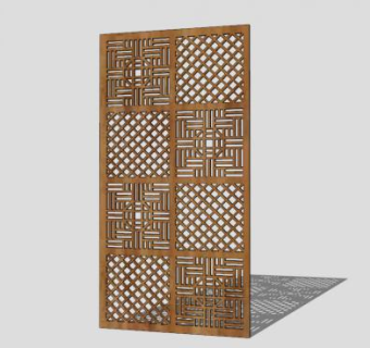 新中式木雕屏风隔断SU模型下载_sketchup草图大师SKP模型