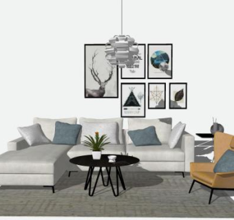 现代北欧室内客厅设计SU模型下载_sketchup草图大师SKP模型