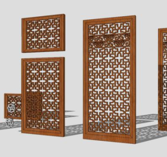 中式宫廷镂空隔断元素SU模型下载_sketchup草图大师SKP模型