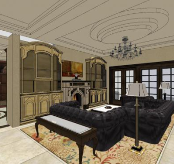 欧式轻奢室内设计SU模型下载_sketchup草图大师SKP模型