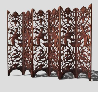 现代中式民俗屏风SU模型下载_sketchup草图大师SKP模型