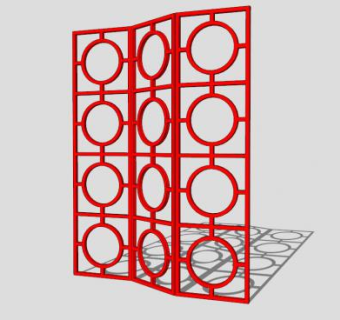现代中式红色屏风SU模型下载_sketchup草图大师SKP模型