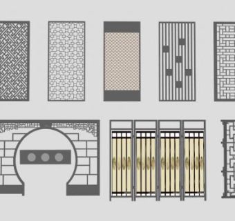 多款新中式镂空隔断屏风SU模型下载_sketchup草图大师SKP模型