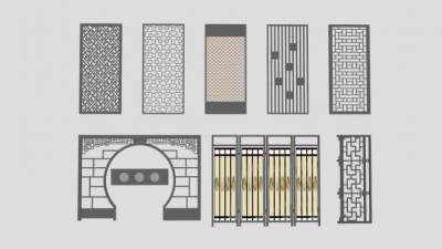 多款新中式镂空隔断屏风SU模型下载_sketchup草图大师SKP模型