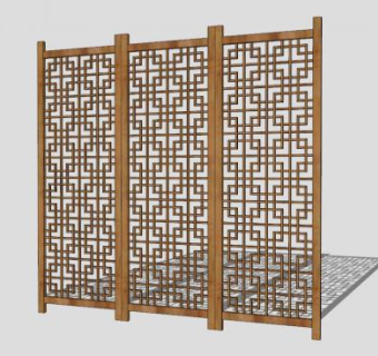 新中式木雕隔断屏风SU模型下载_sketchup草图大师SKP模型