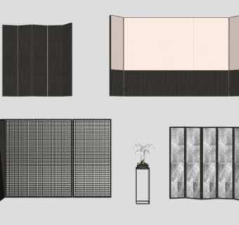 新中式浴室隔断屏风SU模型下载_sketchup草图大师SKP模型