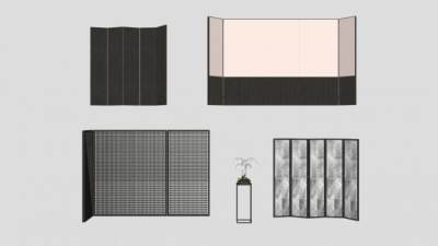 新中式浴室隔断屏风SU模型下载_sketchup草图大师SKP模型