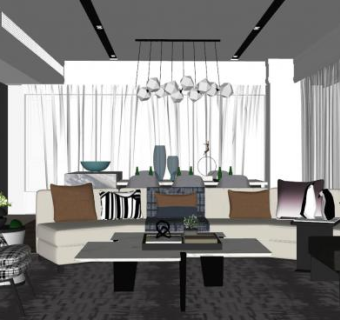 北欧风客厅设计SU模型下载_sketchup草图大师SKP模型