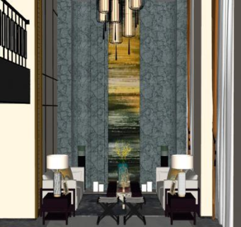 新中式别墅客厅SU模型下载_sketchup草图大师SKP模型