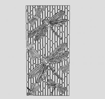 新中式蜻蜓黑色隔断屏风SU模型下载_sketchup草图大师SKP模型