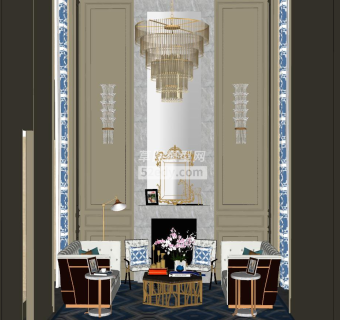 现代欧式别墅客厅SU模型下载_sketchup草图大师SKP模型