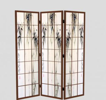 水墨风竹子中式屏风SU模型下载_sketchup草图大师SKP模型