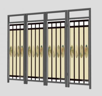 新中式简约荷花屏风SU模型下载_sketchup草图大师SKP模型