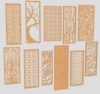 金色华丽植物中式屏风SU模型下载_sketchup草图大师SKP模型