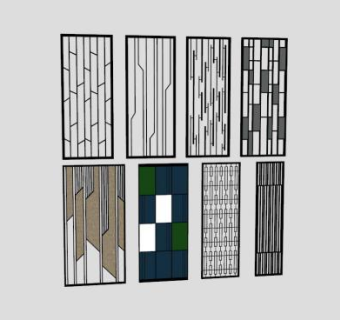 黑色现代中式屏风SU模型下载_sketchup草图大师SKP模型