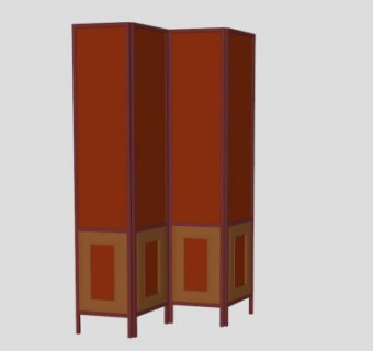 中式仿古红色屏风隔断SU模型下载_sketchup草图大师SKP模型