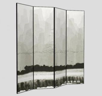现代水墨风屏风隔断SU模型下载_sketchup草图大师SKP模型
