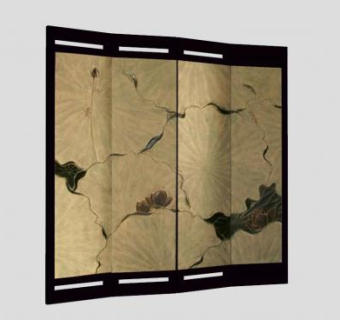 新中式金色荷叶屏风隔断SU模型下载_sketchup草图大师SKP模型