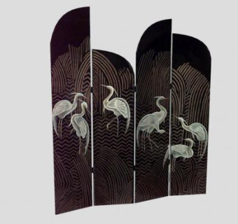 新中式创意白鹤屏风隔断SU模型下载_sketchup草图大师SKP模型