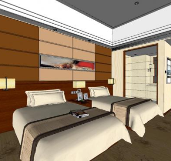 现代酒店标间SU模型下载_sketchup草图大师SKP模型