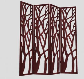 新中式红色树枝屏风隔断SU模型下载_sketchup草图大师SKP模型