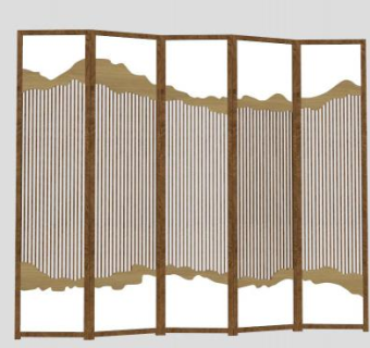 新中式金色屏风隔断SU模型下载_sketchup草图大师SKP模型