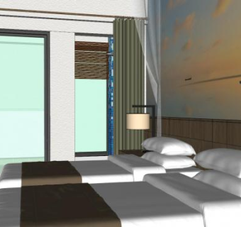 现代酒店标间套房SU模型下载_sketchup草图大师SKP模型