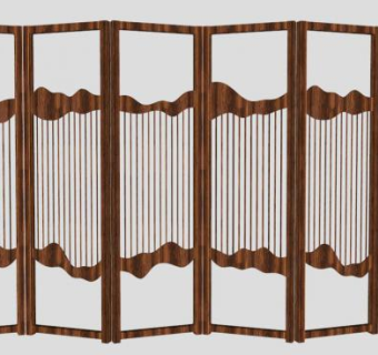 新中式木制屏风隔断SU模型下载_sketchup草图大师SKP模型