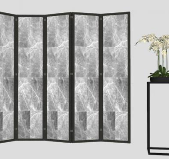 中式隔断屏风和盆景几架SU模型下载_sketchup草图大师SKP模型