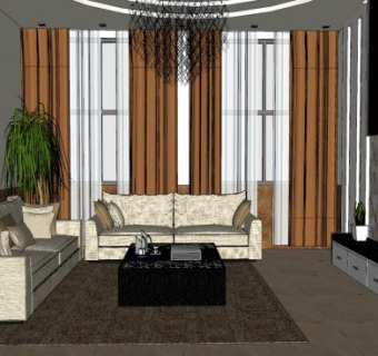 现代个性客厅设计SU模型下载_sketchup草图大师SKP模型