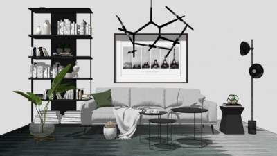 现代性冷淡北欧客厅SU模型下载_sketchup草图大师SKP模型