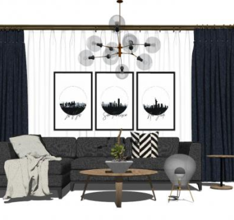 北欧现代客厅软装SU模型下载_sketchup草图大师SKP模型