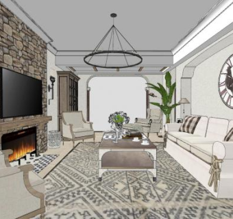 地中海复古客厅SU模型下载_sketchup草图大师SKP模型