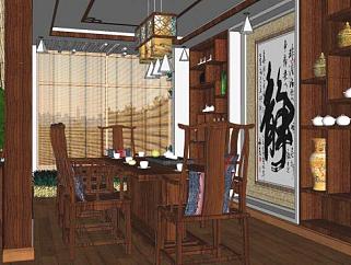 中式古典室内餐厅SU模型下载_sketchup草图大师SKP模型