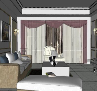 美式风格客厅软装SU模型下载_sketchup草图大师SKP模型