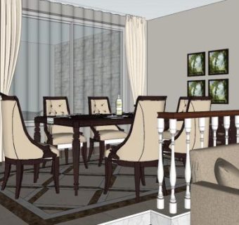 欧式客餐厅SU模型下载_sketchup草图大师SKP模型