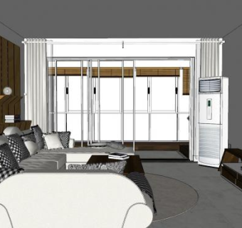 现代客餐厅SU模型下载_sketchup草图大师SKP模型