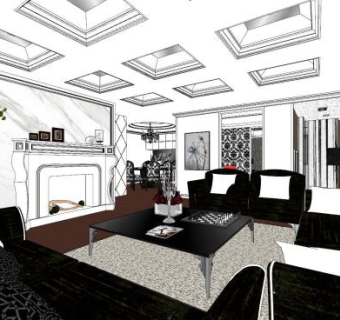 欧式家装组合客厅SU模型下载_sketchup草图大师SKP模型