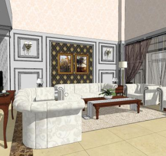 欧式复式客厅SU模型下载_sketchup草图大师SKP模型