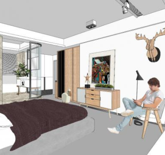 现代简约酒店客房SU模型下载_sketchup草图大师SKP模型