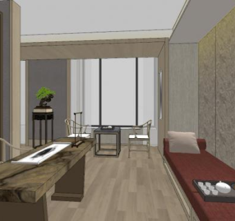 中式客房室内设计SU模型下载_sketchup草图大师SKP模型