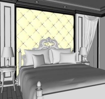 欧式风格酒店客房SU模型下载_sketchup草图大师SKP模型