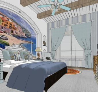 地中海酒店客房SU模型下载_sketchup草图大师SKP模型