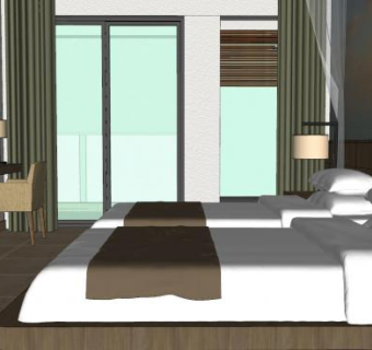 标准酒店客房SU模型下载_sketchup草图大师SKP模型
