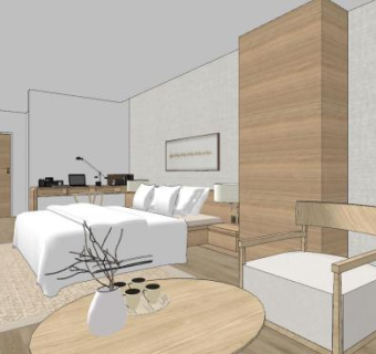 港式风格酒店客房SU模型下载_sketchup草图大师SKP模型