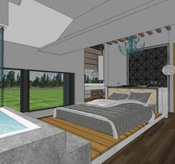 现代度假酒店客房设计SU模型下载_sketchup草图大师SKP模型