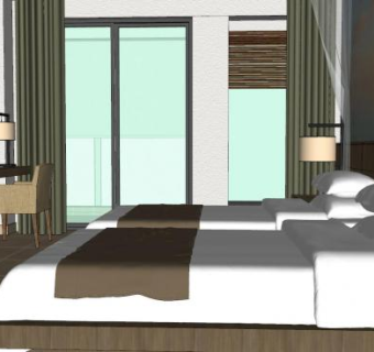 现代双人床酒店客房SU模型下载_sketchup草图大师SKP模型
