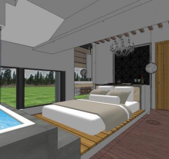 现代度假酒店标间SU模型下载_sketchup草图大师SKP模型